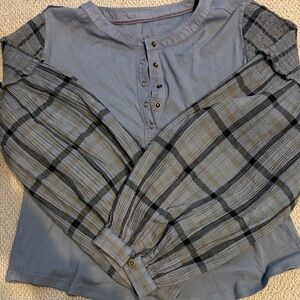 Pilcro Blue Plaid Sleeve Blouse